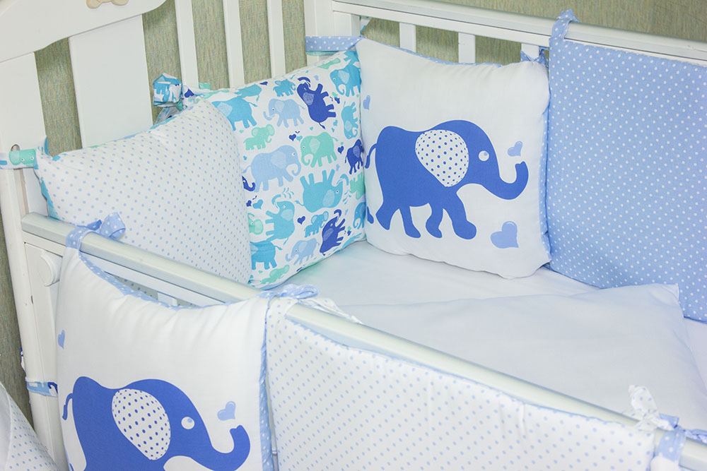 К-Б4/5ПЕЧАТЬ Комплект для детской кроватки 16 предметов синий К-Б4/5ПЕЧАТЬ Комплект для детской кроватки 16 предметов синий