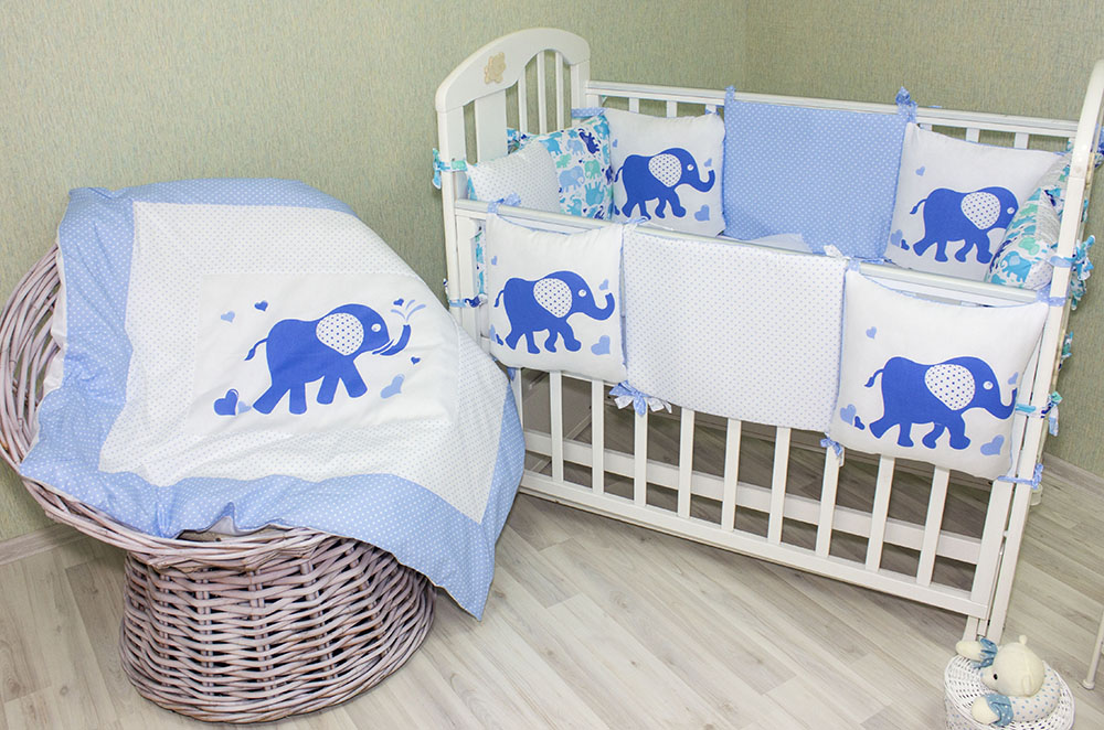 К-Б4/5ПЕЧАТЬ Комплект для детской кроватки 16 предметов синий К-Б4/5ПЕЧАТЬ Комплект для детской кроватки 16 предметов синий