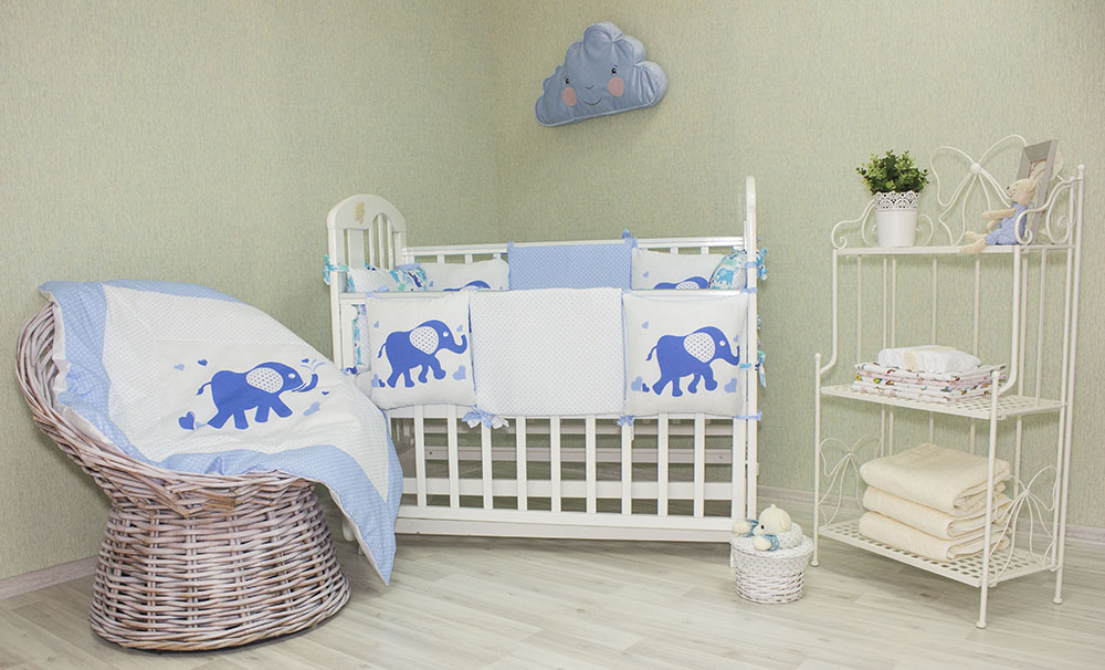 К-Б4/5ПЕЧАТЬ Комплект для детской кроватки 16 предметов синий К-Б4/5ПЕЧАТЬ Комплект для детской кроватки 16 предметов синий