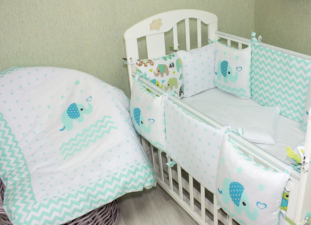 К-Б4/5ПЕЧАТЬ Комплект для детской кроватки 16 предметов синий К-Б4/5ПЕЧАТЬ Комплект для детской кроватки 16 предметов синий