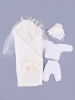 К109 Комплект 5-ти предметный с вуалью "Розы":конверт-одеяло,чепчик, распашонка, ползунки,шапочка (18/56-20/62 - молочный/белый)